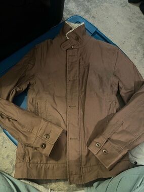 Brown Military-Style Field Jacket with Sherpa Collar